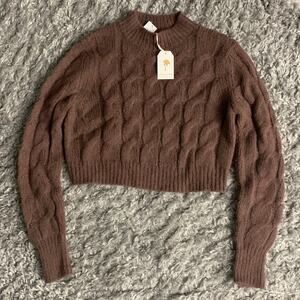 The Westside Cabled Pullover Long Sleeve Sweater Brown Alpaca Wool Sweater NWT